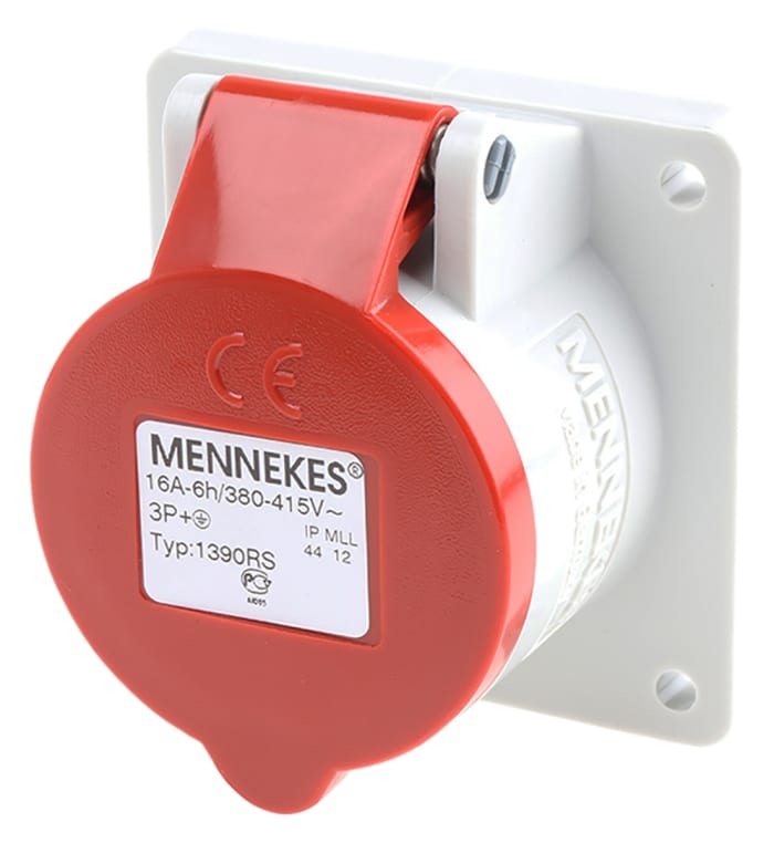 MENNEKES IP44 Red Panel Mount 4P Industrial Power Socket, Rated At 16A, 400 V