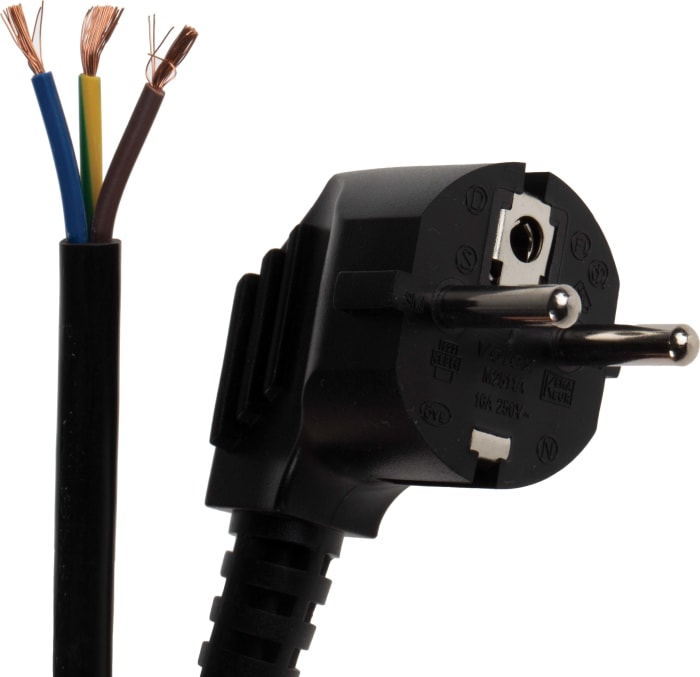 Cordon d'alimentation RS PRO, Connecteur Sans connecteur Fiche à contact de protection allemande de type F, 2m, 10 A /