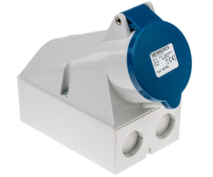 MENNEKES IP44 Blue Wall Mount 3P Right Angle Socket, Rated At 32A, 230 V