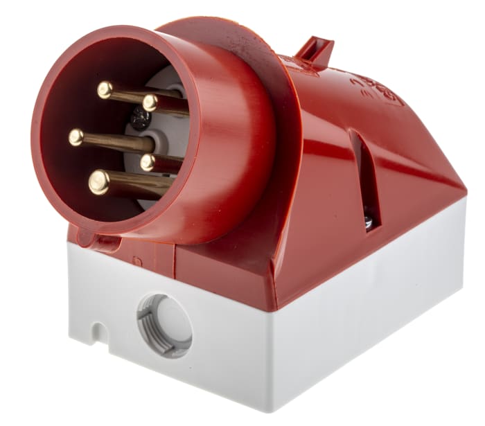 Conector de potencia industrial Macho, Formato 3P + N + E, Orientación 25 °, Rojo, 400 V, 16A, IP44