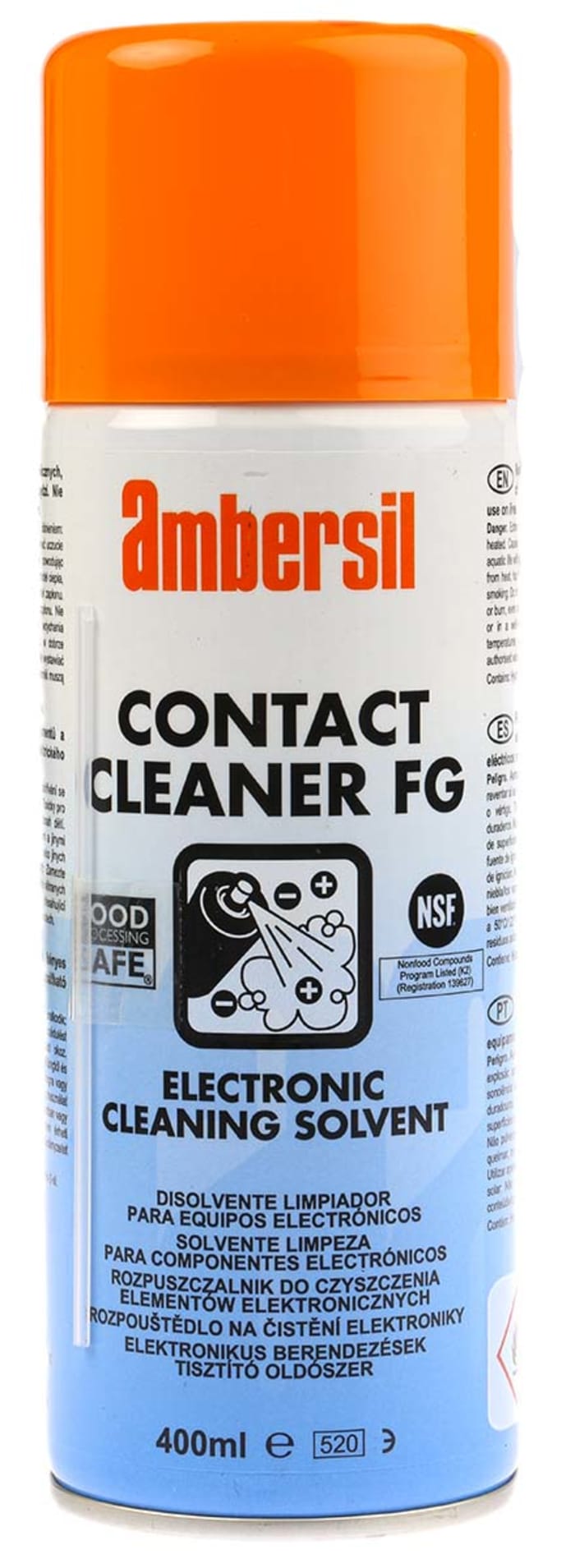 Limpiador de contactos eléctricos Ambersil Contact Cleaner FG, Aerosol de 400 ml para Condensador, contactos, motor,