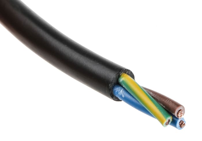 Cable de alimentación 3183Y H05VV-F RS PRO de 3 núcleos, 0,75 mm², Ø ext. 6.65mm, long. 100m, 500 V / 6 A, funda de