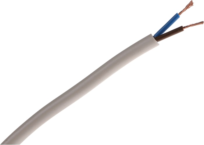 Cable de alimentación 2182Y H03VV-F RS PRO de 2 núcleos, 0.5 mm², Ø ext. 5.9mm, long. 100m, 300 V / 3 A, funda de PVC,
