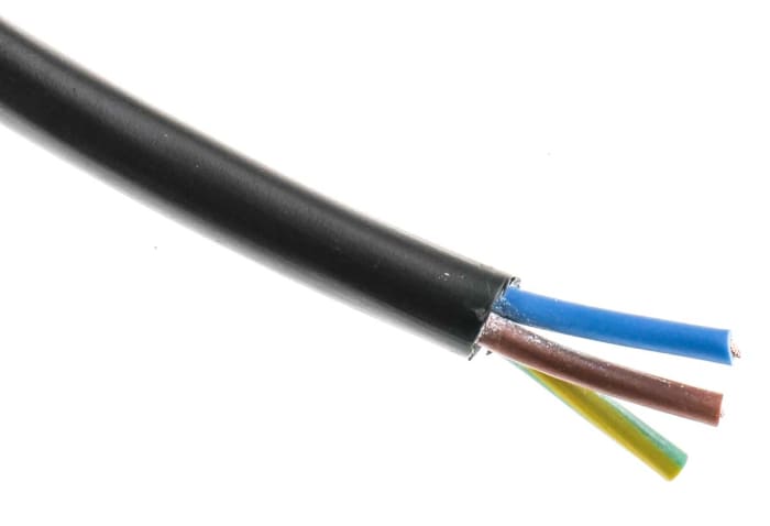 Cable de alimentación 2183Y H03VV-F RS PRO de 3 núcleos, 0.5 mm², Ø ext. 6.3mm, long. 100m, 300 V / 3 A, funda de PVC,