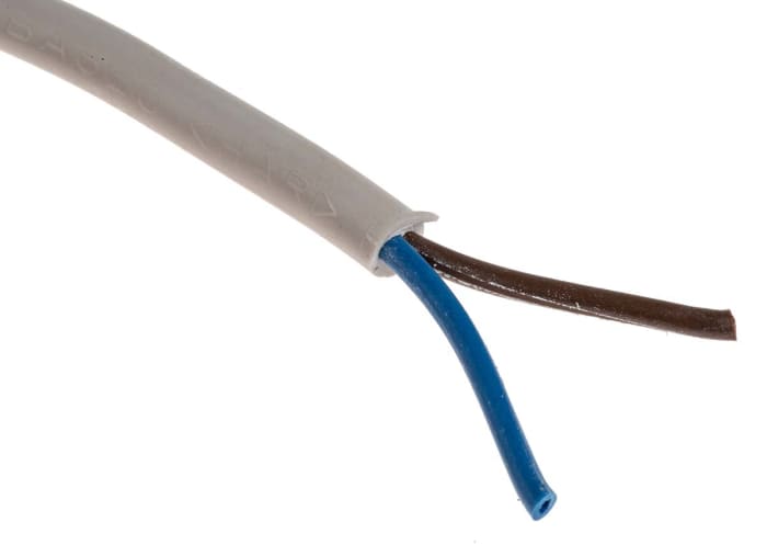 Cable de alimentación 2182Y H03VV-F RS PRO de 2 núcleos, 0.75 mm², Ø ext. 6.3mm, long. 100m, 300 V / 6 A, funda de PVC,