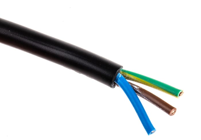 Cable de alimentación 2183Y H03VV-F RS PRO de 3 núcleos, 0.75 mm², Ø ext. 5.2 → 6.7mm, long. 100m, 300 V / 6 A,