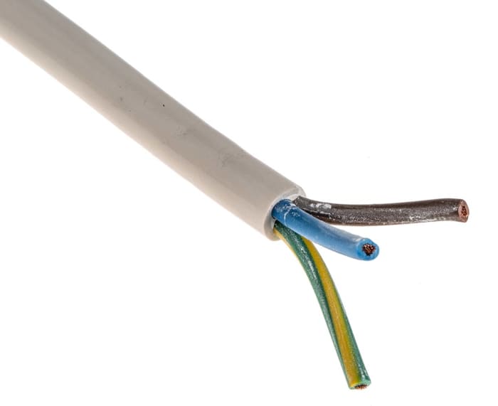 Cable de alimentación 3183Y H05VV-F RS PRO de 3 núcleos, 1.5 mm², Ø ext. 9.4mm, long. 100m, 500 V / 15 A, funda de PVC,