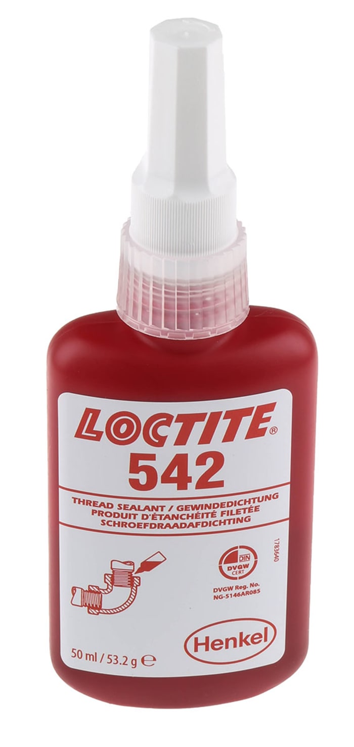 Sellador de roscas Loctite 542 de color Marrón, Botella de 50 ml, Sellado de roscas