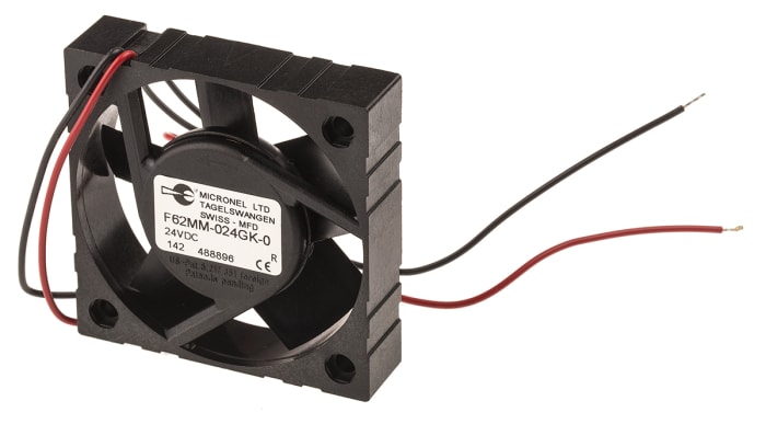 Micronel F62 Series Axial Fan, 24 V dc, DC Operation, 21.6m³/h, 980mW, 450mA Max, 62 x 62 x 15mm