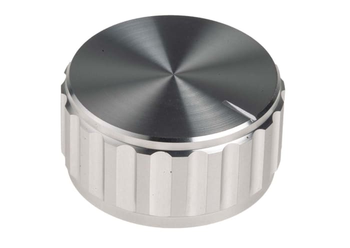 Mando de potenciómetro RS PRO 13mm, eje 6.4mm, diámetro 30mm, Color Plateado Circular