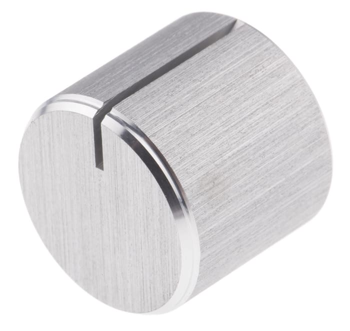 Mando de potenciómetro RS PRO 12mm, eje 6.4mm, diámetro 16mm, Color Plateado, indicador Negro Circular