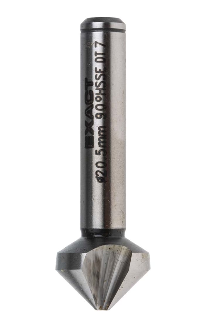 Avellanador cónico a 90° EXACT, HSS-E, cabezal de 20.5mm de 3 ranuras, longitud 63 mm, piezas