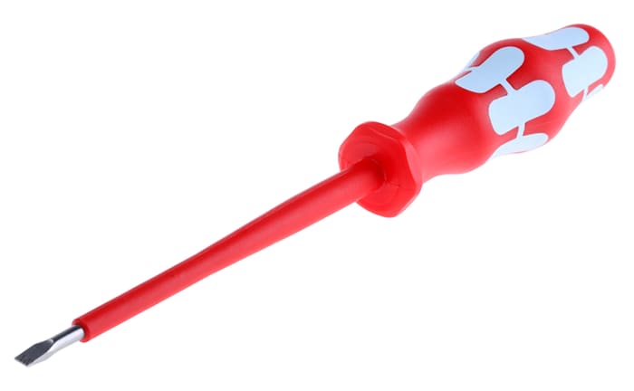 Wera Slotted Insulated Screwdriver, 3.5 x 0.6 mm Tip, 100 mm Blade, VDE/1000V, 161 mm Overall