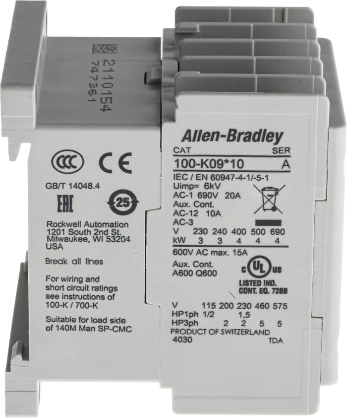 100-K09KF10 Allen Bradley | Allen Bradley 100K Contactor, 230V ac Coil ...