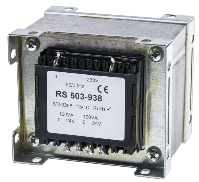 RS PRO 2 Output 200 VA Chassis Mount Transformer, 24 V ac, IECBSEN 615584, ASNZS 61558.1, ASNZS 61558..4, CE, ASNZS