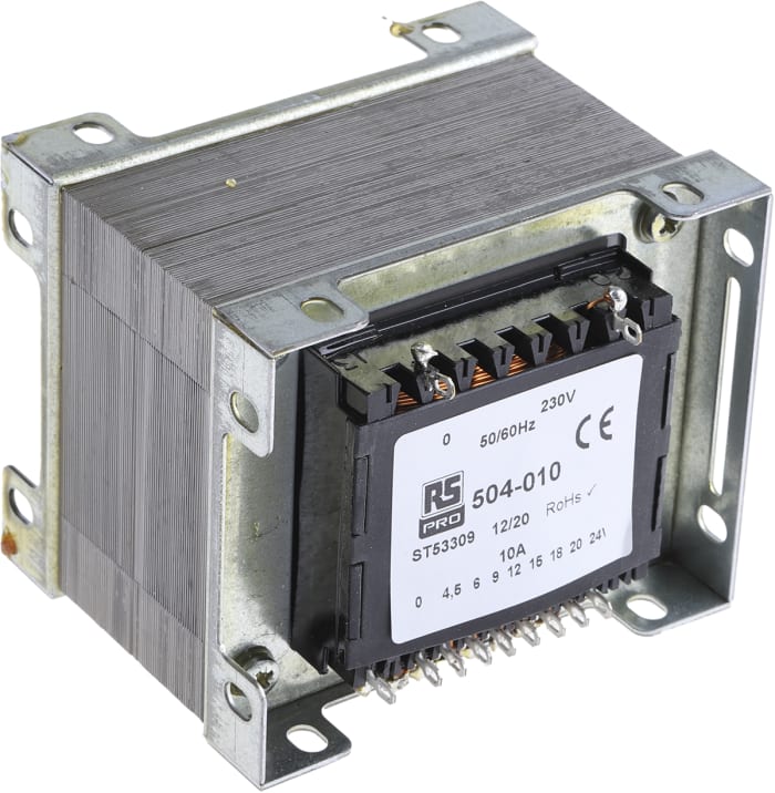 RS PRO 1 Output 240 VA Chassis Mount Transformer, 12 V ac, 18 V ac, 20 V ac, 24 V ac, 4.5 V ac, 6 V ac, 9 V ac, IEC