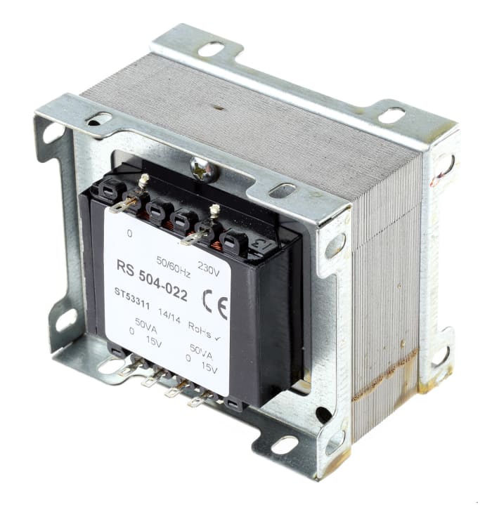 RS PRO 100VA 2 Output Chassis Mounting Transformer, 15V ac, IEC 61558-2-6