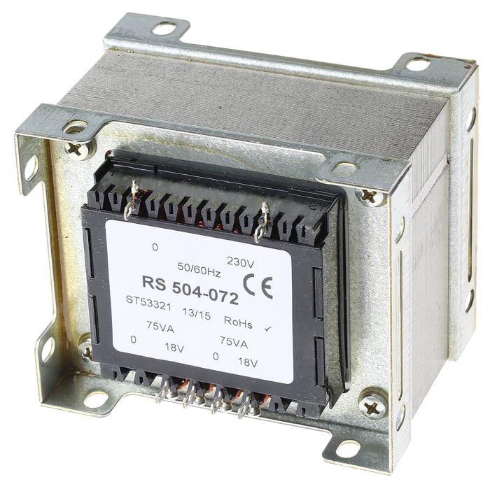 Transformateur à montage sur châssis, Vin 230V c.a., Vout 18V c.a., 2 sorties 90%, 150VA 10.8Ω