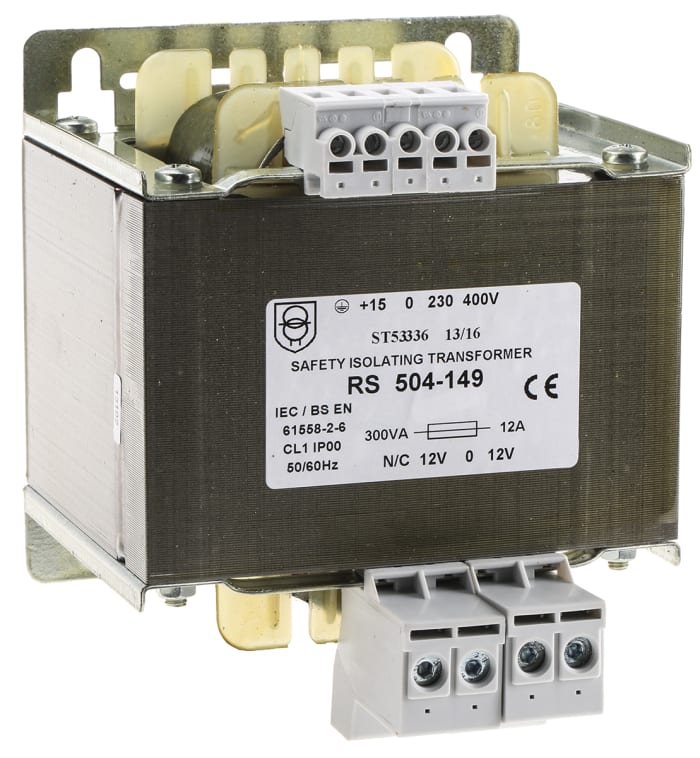 RS PRO 300VA 1 Output Chassis Mounting Transformer, 12V ac, IEC 61558-2-6