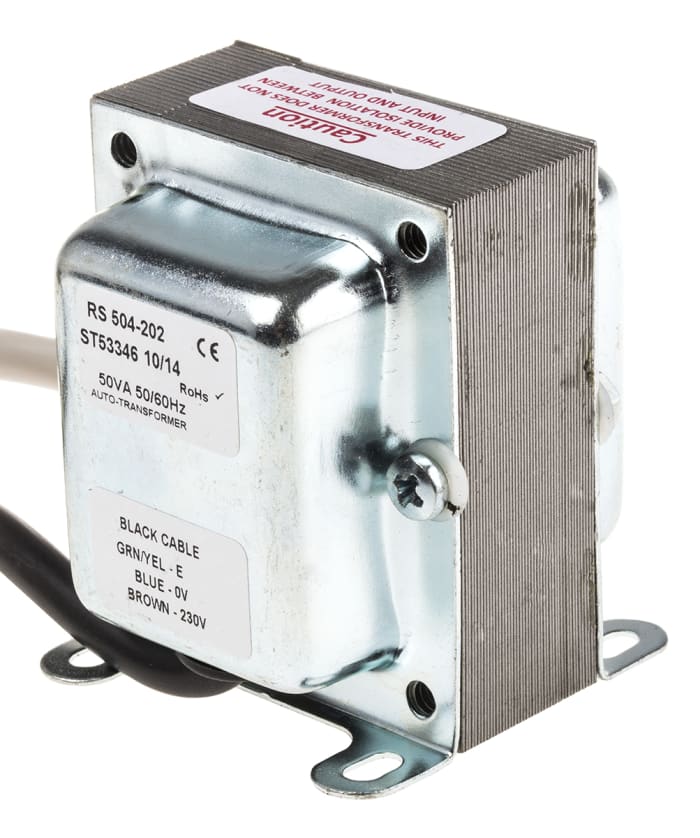 Autotransformateur RS PRO, Châssis fermé, primaire 230V c.a., secondaire 115V c.a., 50VA