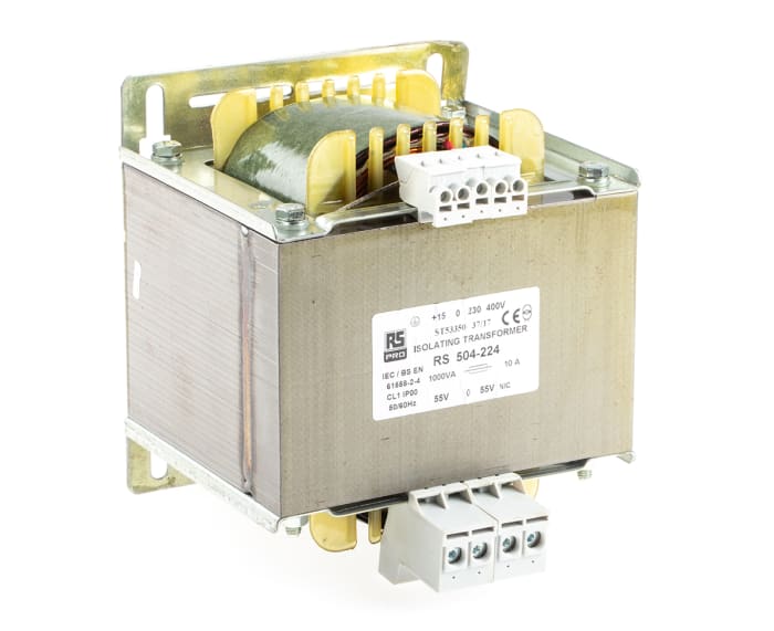 RS PRO 1kVA İzolasyon Trafosu, 230 V ac, 245 V ac, 400 V ac, 415 V ac (Birincil), Tek Çıkışlı, ±55V ac (İkincil)