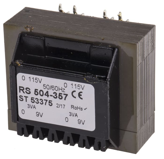 RS PRO 9V ac 2 Output Through Hole PCB Transformer, 6VA