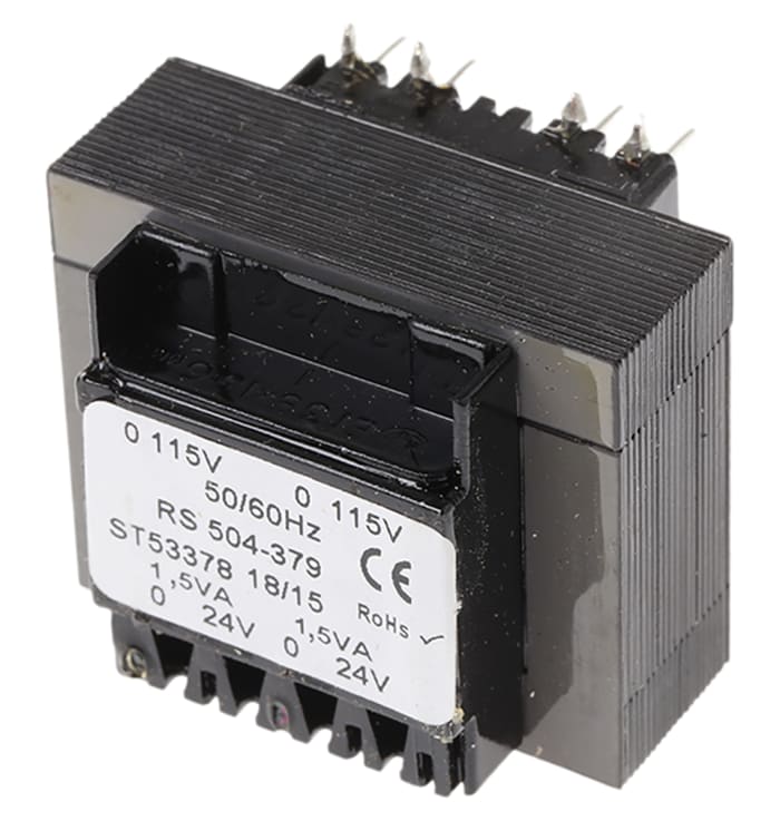 Transformateur pour circuit imprimé RS PRO, 24V c.a., 115 V ac, 230 V ac, 3VA, 2 sorties