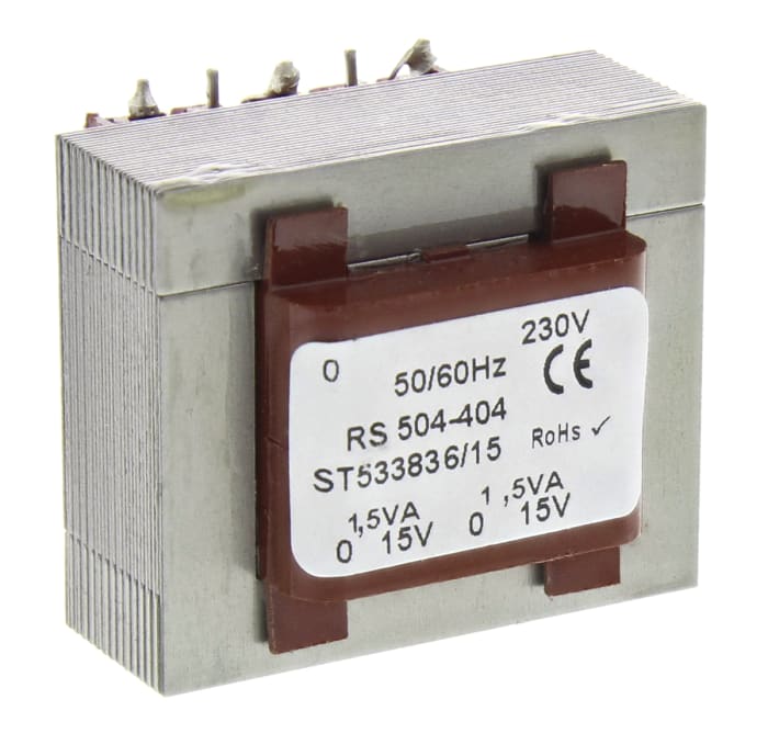 Transformador de PCB, 15V ac, 2 salidas , Agujero pasante, Potencia 3VA