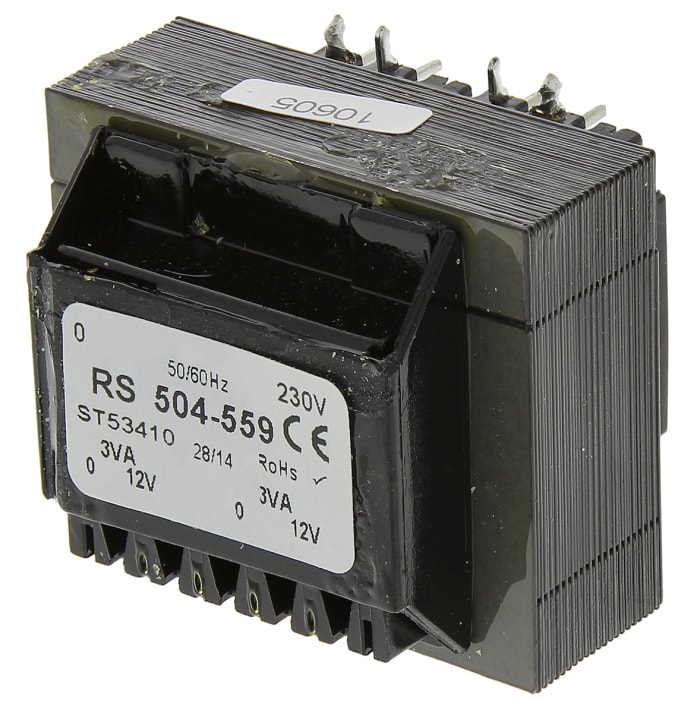 RS PRO 12V ac 2 Output Through Hole PCB Transformer, 6VA