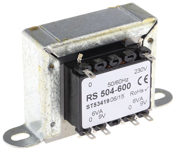 Transformador de montaje en chasis RS PRO, 9V ac 87%, 12VA, 2 salidas , Montaje de abrazadera 200Ω