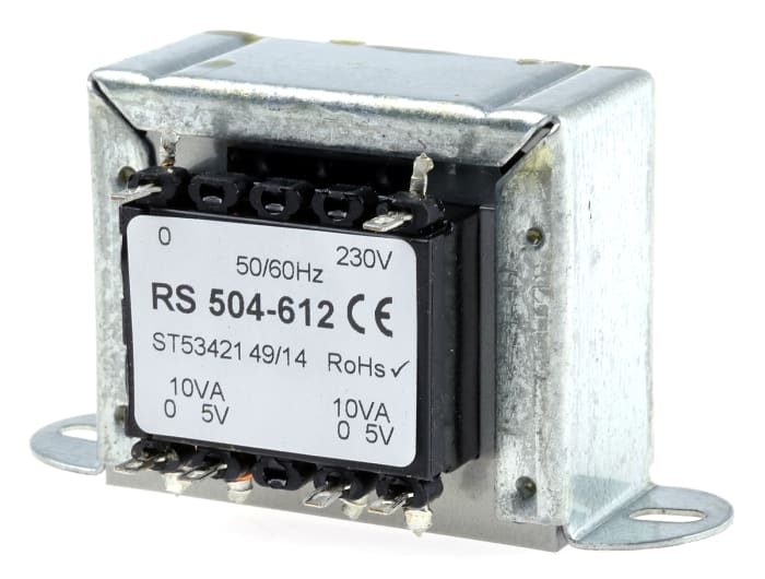 RS PRO 20VA 2 Output Chassis Mounting Transformer, 5V ac, IEC 61558-2-6