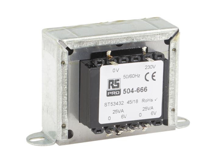 RS PRO 50VA 2 Output Chassis Mounting Transformer, 6V ac, IEC 61558-2-6