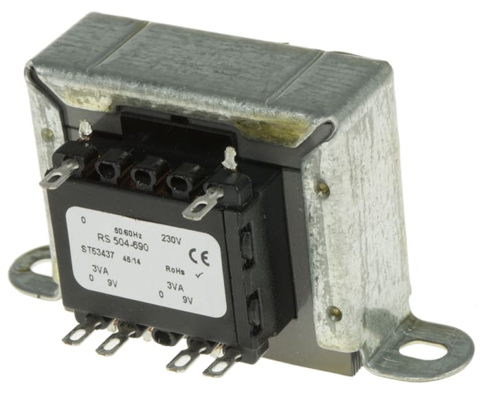 RS PRO 6VA 2 Output Chassis Mounting Transformer, 9V ac, IEC 61558-2-6