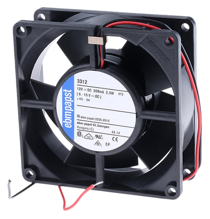 ebm-papst 3300 Series Axial Fan, 12 V dc, DC Operation, 80m³/h, 2.5W, 208mA Max, 92 x 92 x 32mm