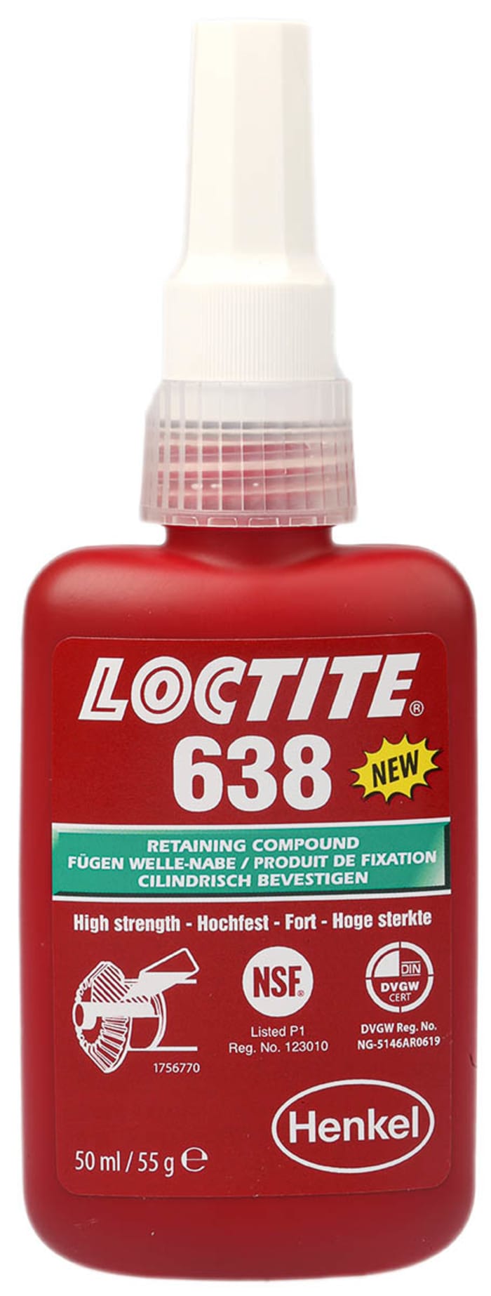Loctite | Clover Retaining Compound: 250 ml Bottle, Green, Liquid - High Strength, 300 ° F Max Operating Temp, Series 680 | Part #1835196