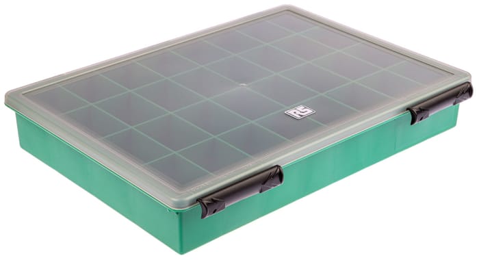 Caja organizadora RS PRO de 16 compartimentos de PP Transparente, Gris,  Verde, 325mm x 70mm x 375mm