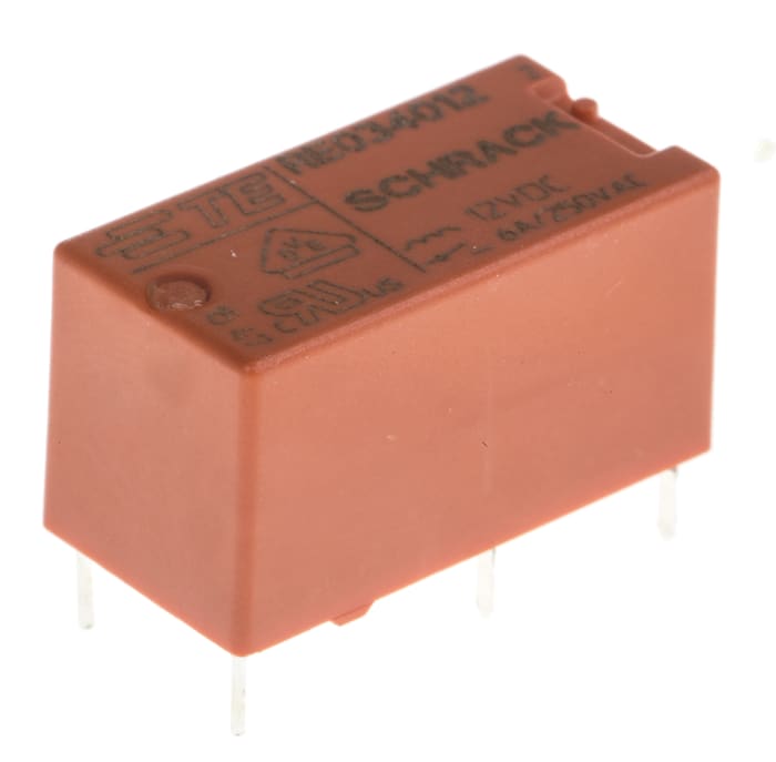 TE Connectivity PCB Mount Power Relay, 12V dc Coil, 6A Switching Current, SPST