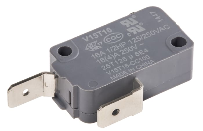 Honeywell Plunger Microswitch, Tab Terminal, 16 A @ 250 V ac, SPST