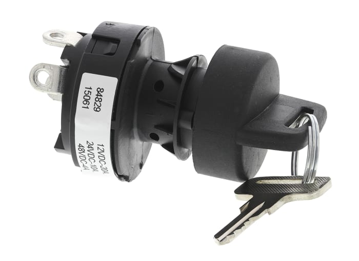 Key Switch, 10 A @ 24 V dc, 20 A @ 12 V dc, 4 A @ 48 V dc 3-Way Flat-Key