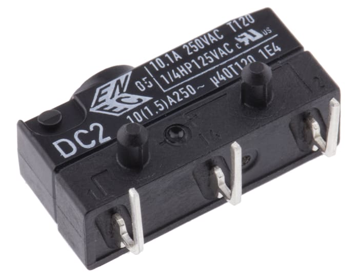 ZF Button Micro Switch, Right Angle PCB Terminal, 10.1 A @ 250 V ac, SPDT, IP6K7