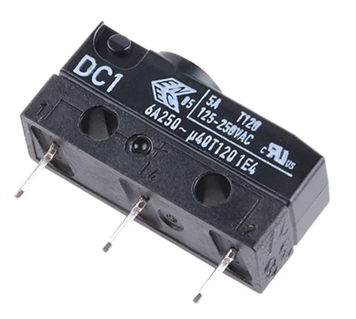 ZF Button Micro Switch, PCB Terminal, 6 A @ 250 V ac, SPDT, IP6K7