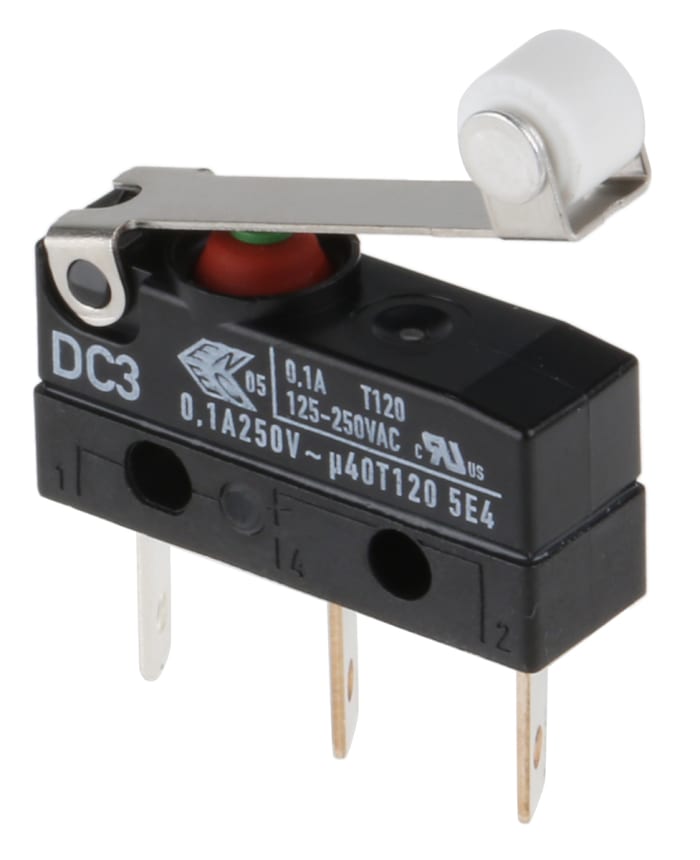 SPDT-NO//NC Roller Lever Microswitch 100 mA @ 250 V ac