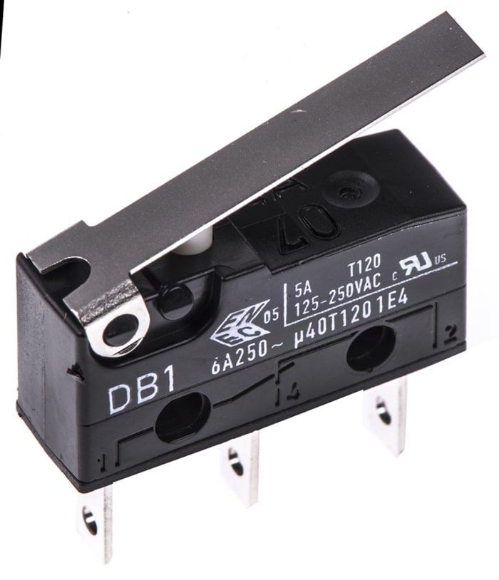 ZF Hinge Lever Micro Switch, Tab Terminal, 6 A @ 250 V ac, SPDT