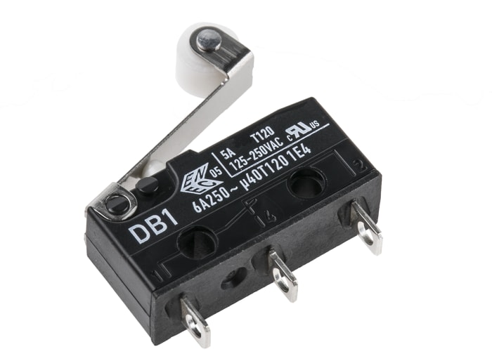 ZF Short Roller Lever Micro Switch, Solder Terminal, 6 A @ 250 V ac, SPDT