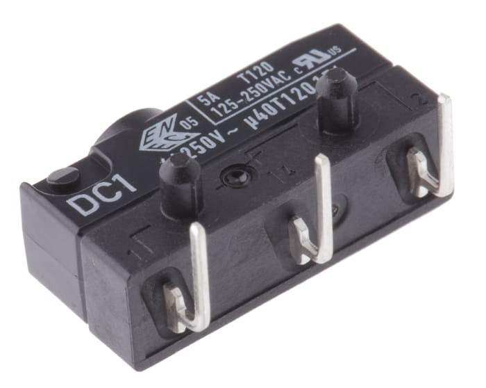 ZF Button Micro Switch, Right Angle PCB Terminal, 6 A @ 250 V ac, SPDT, IP6K7