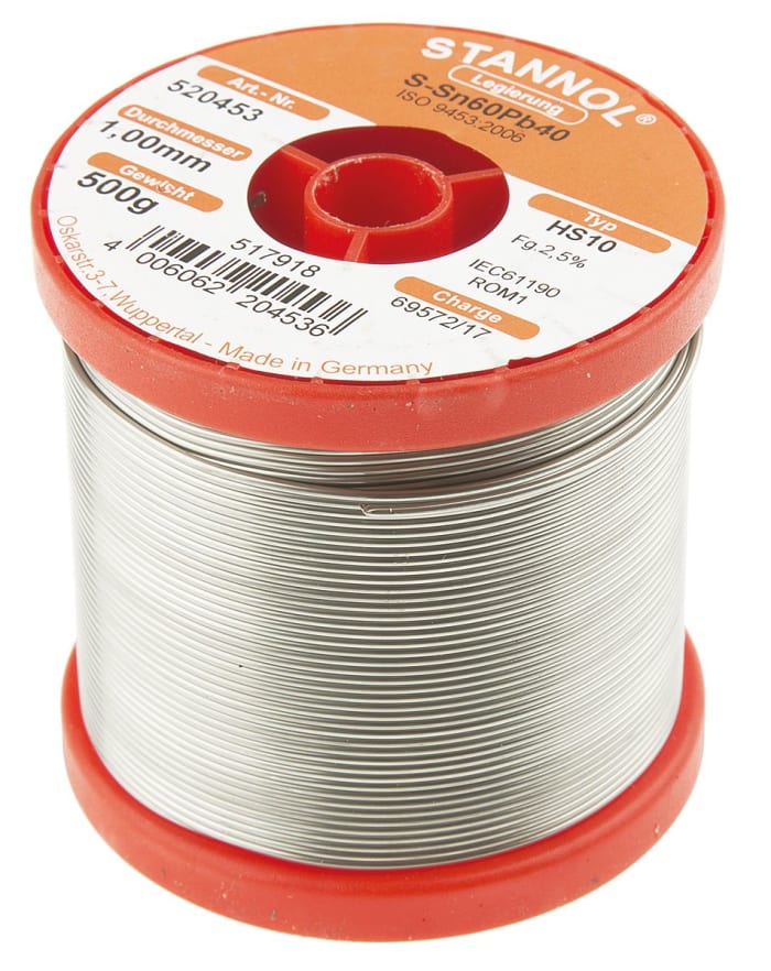 Stannol Wire, 1mm Lead solder, 183°C Melting Point
