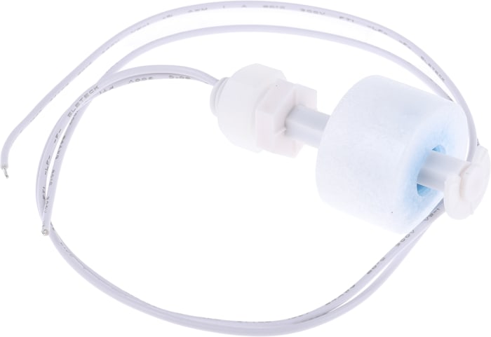 RS PRO Vertical Polypropylene Float Switch, Float, 300mm Cable, Direct Load, 140V ac Max, 200V dc Max