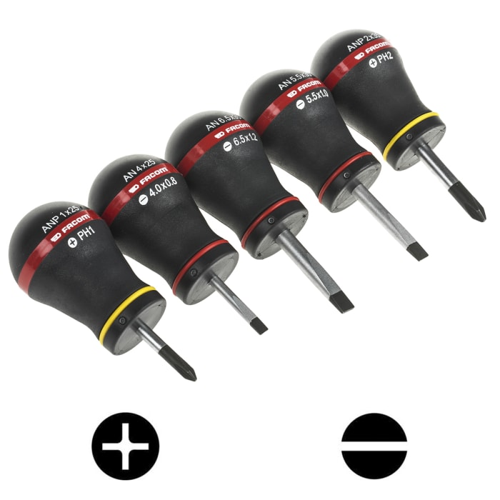 Facom Phillips, Slotted Screwdriver Set, 5-Piece