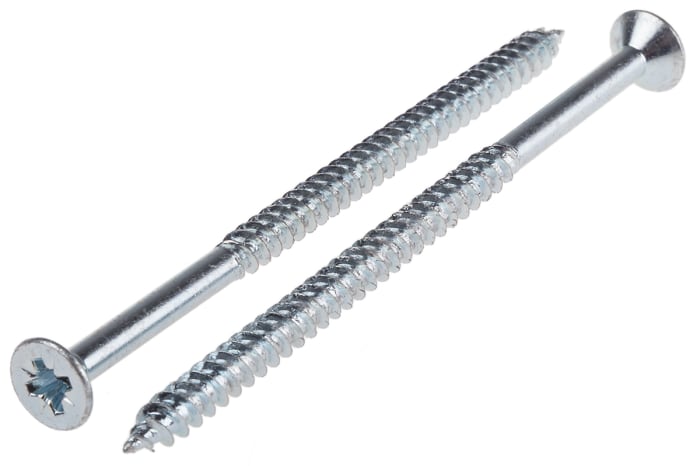 RS PRO Pozidriv Countersunk Steel Wood Screw, Bright Zinc Plated, No. 12 Thread, 4in Length