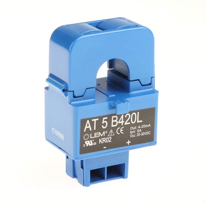 LEM AT Series Current Transformer, 5A Input, 5:1, 4 → 20 mA Output, 16mm Bore, 20 → 30 V dc
